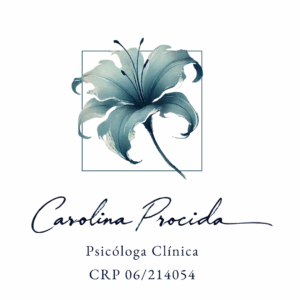 Logo oficial de Carolina Procida, psicóloga clínica em abordagem fenomenológico-existencial, com símbolo de lírio minimalista em azul.